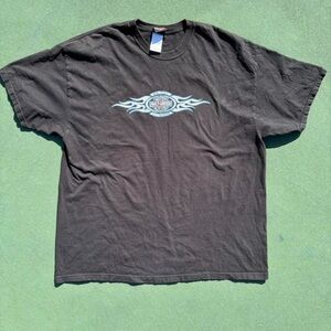 Vintage Harley-Davidson Black Tee with Light Blue Flame Emblem